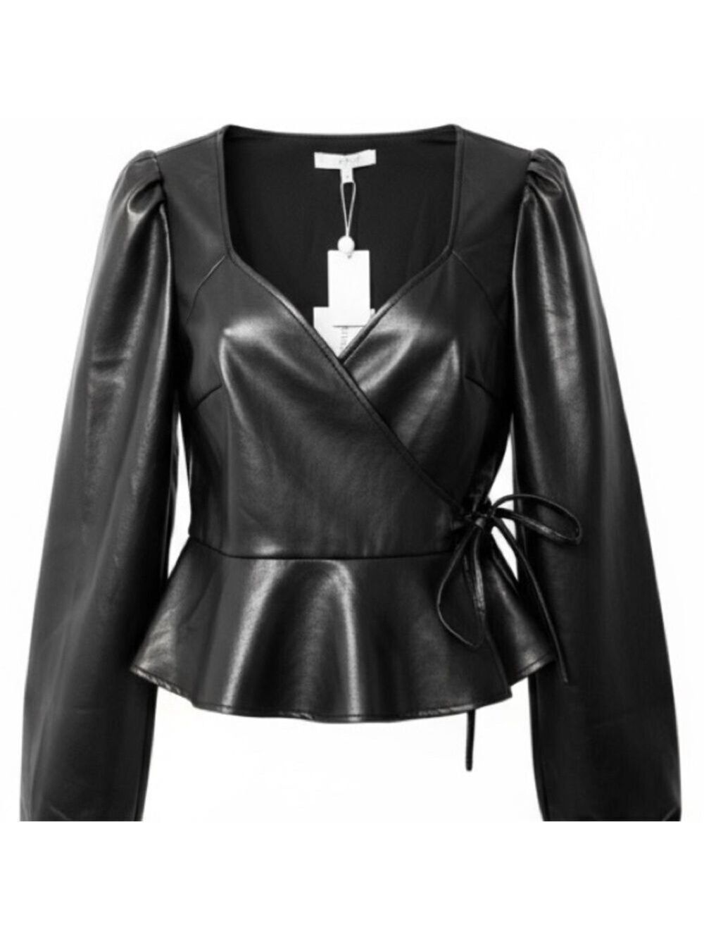 WAYF Women’s Y2K‎ Faux Leather Wrap Top Moto Wester Sz. Small Black Long Sleeve - Picture 2 of 9